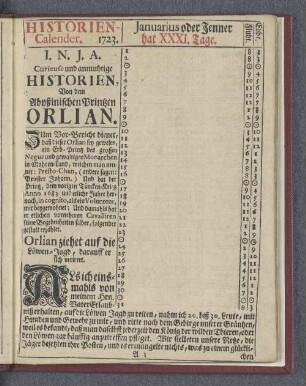 Historien Calender 1723