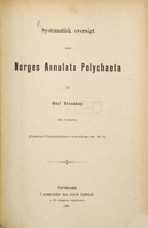 Systematisk oversigt over Norges Annulata Polychaeta