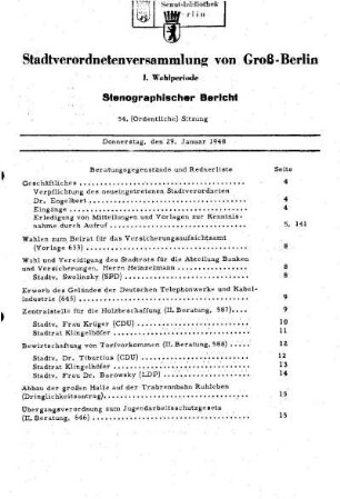 Nr. 54, 29. Januar 1948, Ordentliche Sitzung
