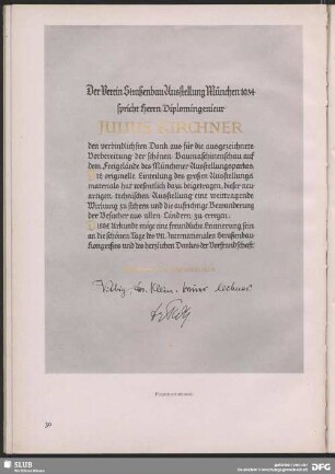 Pergamenturkunde für Julius Kirchner