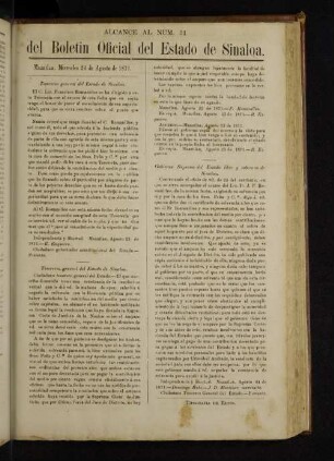Alcance al Num. 31 del Boletin Oficial del Estado de Sinaloa.