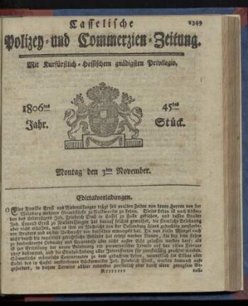 1806tes Jahr. 45tes Stück. Montag den 3ten November