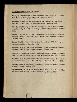 Literaturliste für den Lehrer