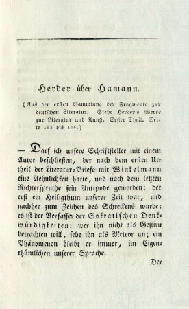 Herder ueber Hamann