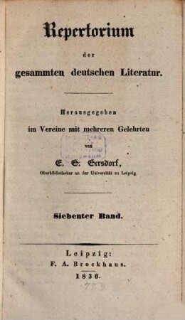 Repertorium der gesammten deutschen Literatur. 7. 1836