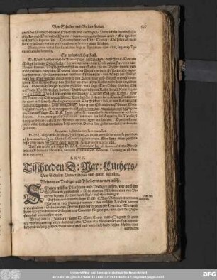 LXVII. Tischreden D: Mar: Luthers/ Von Schulen Universiteten und guten Künsten.