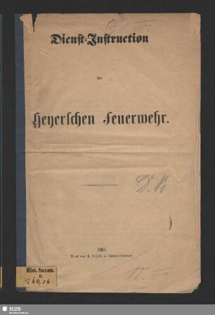 Dienst-Instruction der Geyerschen Feuerwehr