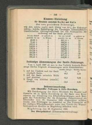 Zulässige Abmessungen der Saale-Fahrzeuge.