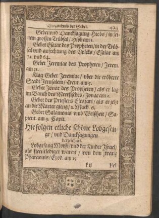 Hie folgen etliche schöne Lobgesenge/ und Dancksagungen verzeichnet.