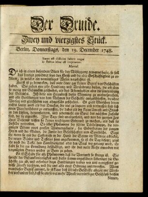 Zwey und vierzigstes Stück. Berlin, Donnerstags, den 19. December 1748