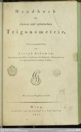 Handbuch der ebenen und sphärischen Trigonometrie