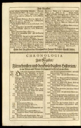 Chronologia oder Zeit-Register, Der Fürnehmsten und denkwürdigsten Historien, so im Alten und Neuen Testament beschrieben werden