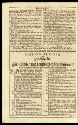 Chronologia oder Zeit-Register, Der Fürnehmsten und denkwürdigsten Historien, so im Alten und Neuen Testament beschrieben werden