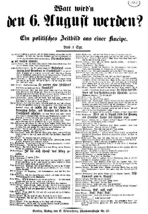 Watt wird'n den 6. August werden? Ein politisches Zeitbild aus einer Kneipe.