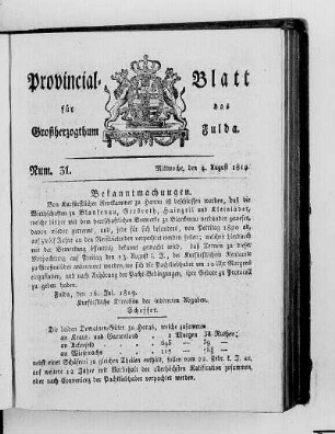 Num. 31, Ausgabe vom 4. August 1819