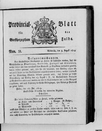 Num. 31, Ausgabe vom 4. August 1819