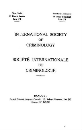 Société Internationale de Criminologie - International Society of Criminology