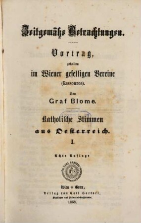 Katholische Stimmen aus Österreich, 1,1