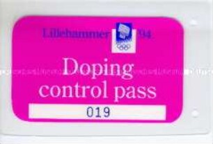 Ausweis (Chip-Karte) eines Doping-Kontrolleurs bei den Olympischen Winterspielen in Lillehammer 1994