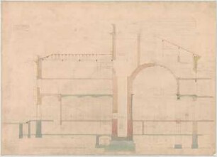 Thiersch, Friedrich von; Wiesbaden; Kurhaus - Wandelhalle Süd - Ostseitenschiff (Längsschnitt); Wandelhalle Süd - Westseitenschiff (Querschnitt)