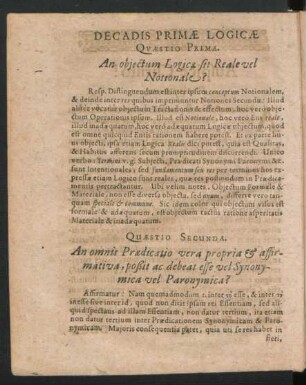 Decadis Primae Logicae Quaestio Prima - Decima.