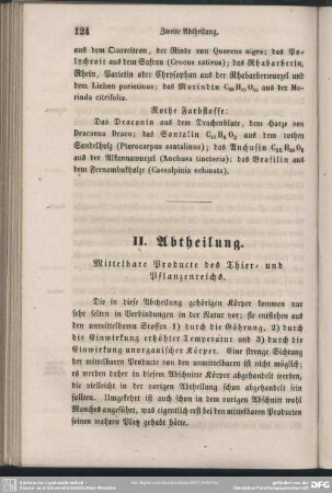 II. Abtheilung. Mittelbare Producte des Thier= und Planzenreichs