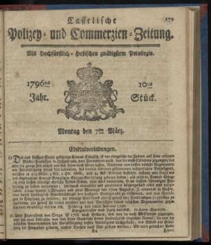 10tes Stueck, Montag den 7ten Maerz. 1796