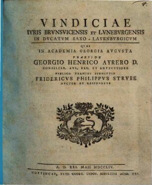 Vindiciae ivris Brvnsvicensis et Lvnebvrgensis in dvcatvm Saxo-Lavenbvrgicvm