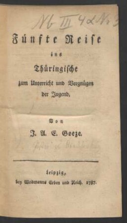 5: Fünfte Reise ins Thüringische zum Unterricht und Vergnügen der Jugend