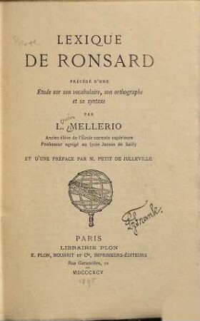 Lexique de Ronsard : préc. d'une étude sur son vocabulaire, son orthographe et sa syntaxe