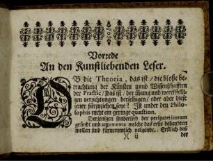 Vorrede an den Kunstliebenden Leser