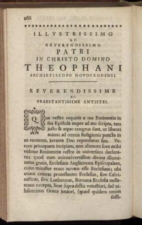Illustrissimo Ac Reverendissimo Patri In Christo Domino Theophani Archiepiscopo Novogrodensi.