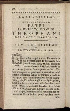 Illustrissimo Ac Reverendissimo Patri In Christo Domino Theophani Archiepiscopo Novogrodensi.