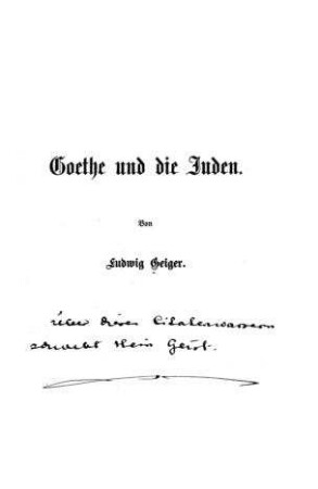Goethe und die Juden / Ludwig Geiger