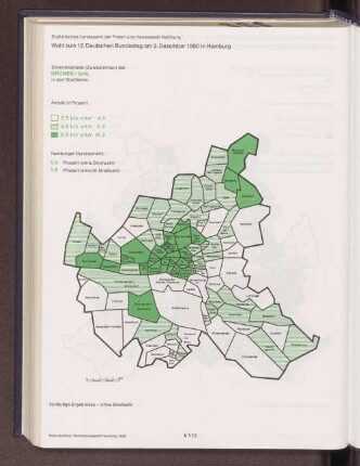 Stimmenanteile (Zweitstimmen) der GRÜNEN/ GAL in den Stadtteilen