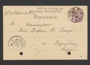 Brief von Maximilian Westermaier an Jakob Singer