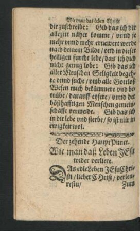 Der zehende HauptPunct. Wie man daß Leben Jesu wider verliere.