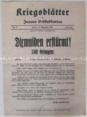 Extrablatt des "Jenaer Volksblattes" u.a. über Kämpfe bei Ypern und Langemark