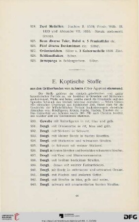 E. Koptische Stoffe (Nr. 930-953)