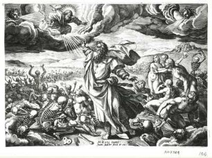 Vision Ezechiels : Sadeler, Johann , nach Vos, Maarten de: Vision Ezechiels. Kupferstich; 16,9 x 24 cm. Dresden: Kupferstich-Kabinett A 47301 in A 1266,1