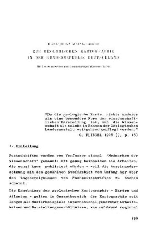 Zur geologischen Kartographie in der Bundesrepublik Deutschland