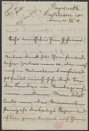 Brief an Ludwig Strecker <senior> und B. Schott's Söhne : 23.07.1911