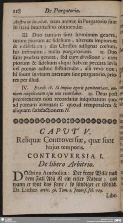 Caput V. Relique Controversiae, quae sunt hujus temporis