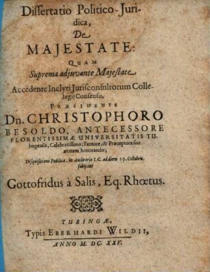 Dissertatio Politico-Iuridica, De Maiestate