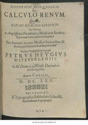 Disputatio Inauguralis. De Calculo Renum