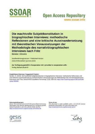 Die machtvolle Subjektkonstitution in biographischen Interviews: methodische Reflexionen und eine kritische Auseinandersetzung mit theoretischen Voraussetzungen der Methodologie des narrativbiographischen Interviews nach Fritz