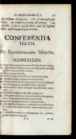 Conferentia Tertia. De Sacramentorum Subjecto