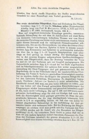 118-119 [Rezension] Adler, Nikolaus, Das erste christliche Pfingstfest