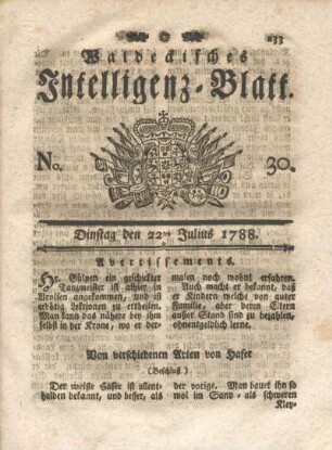 No. 30. Dinstag den 22ten Julius 1788