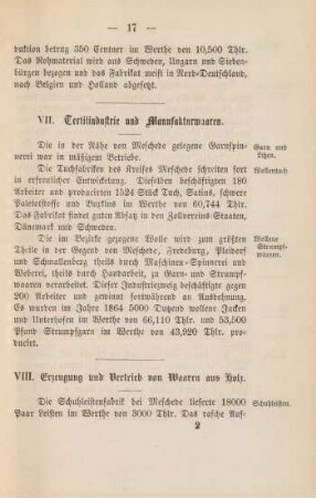 VIII. Erzeugung und Vertrieb von Waaren aus Holz.